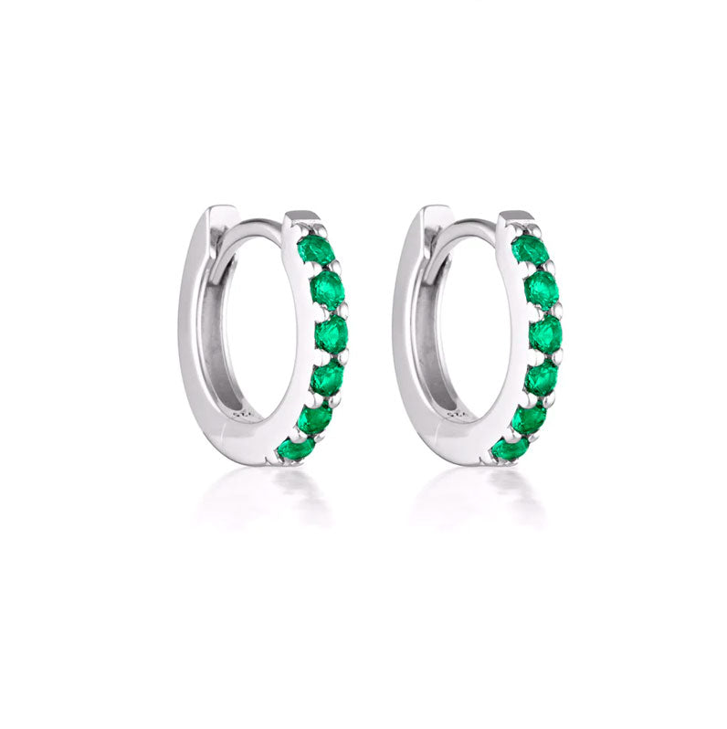 Linda Tahija Alpha Huggie Earrings - Stirling Silver/Green Onyx