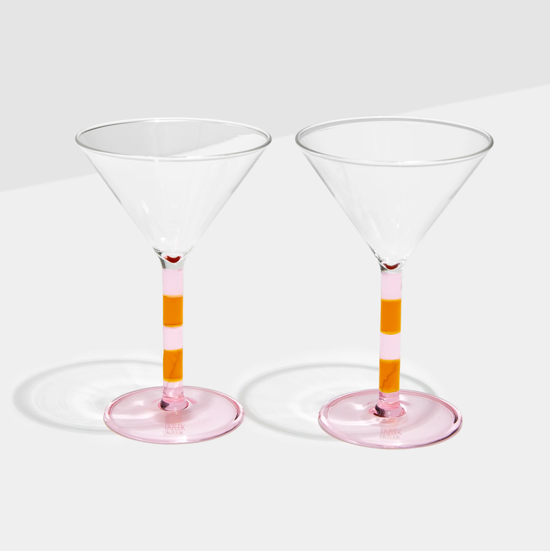 Fazeek Stripe Martini Glasses - Set of 2 Pink + Amber