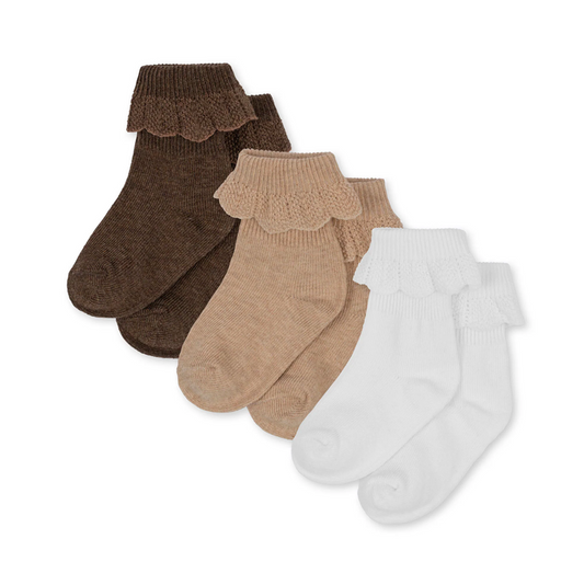 Konges Sløjd 3 Pack Frill Socks Optic White, Sand, Brown