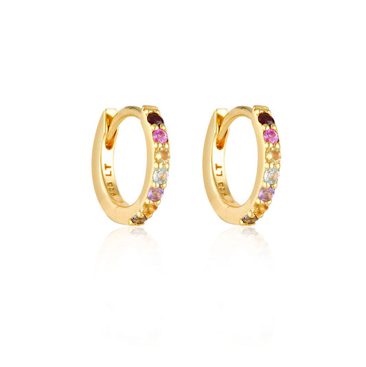 Linda Tahija Alpha Huggie Earrings - Gold/Rainbow Gemstones
