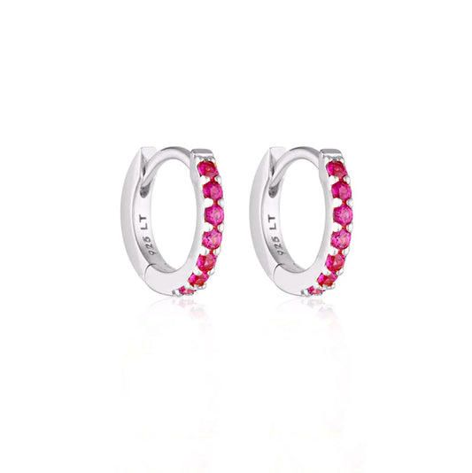 Linda Tahija Alpha Huggie Earrings - Stirling Silver/Ruby
