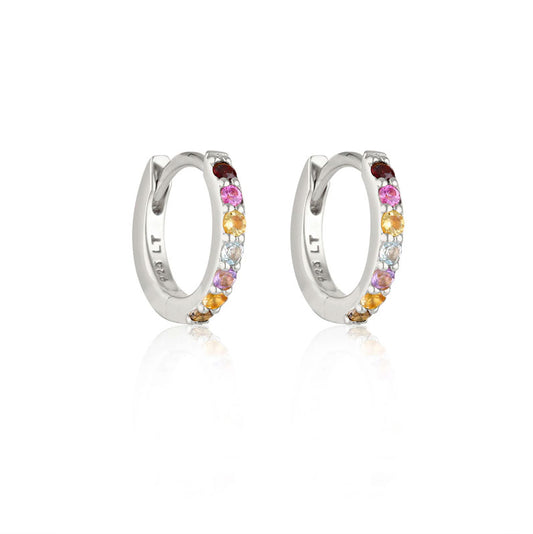 Linda Tahija Alpha Huggie Earrings - Stirling Silver/Rainbow Gemstones