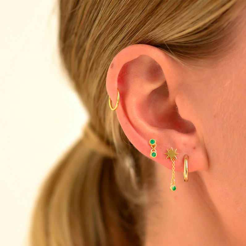 Linda Tahija Meteor Stud Earrings - Silver/Green Onyx