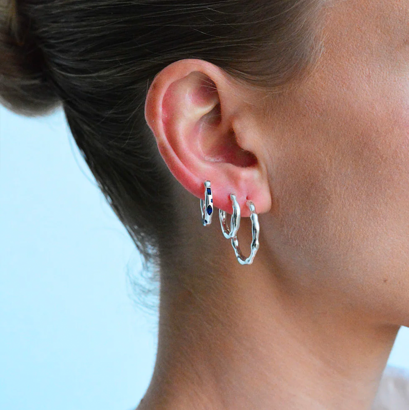 Linda Tahija Relic Gem Hoop Silver Earrings - Created Sapphire