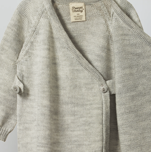 Nature Baby Merino Knit Kimono Jacket - Light Grey Marl