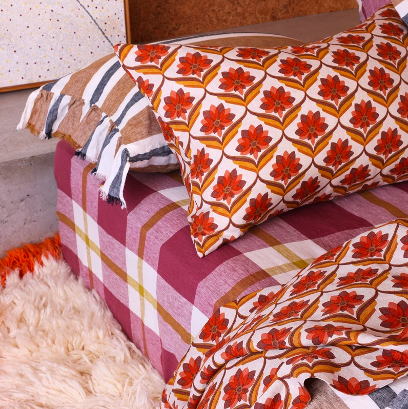 Society Of Wanderers - Taupe Stripe Ruffle Pillowcase Sets