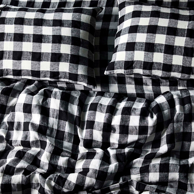 Kip&Co Staples Black & White Gingham Linen Quilt Cover