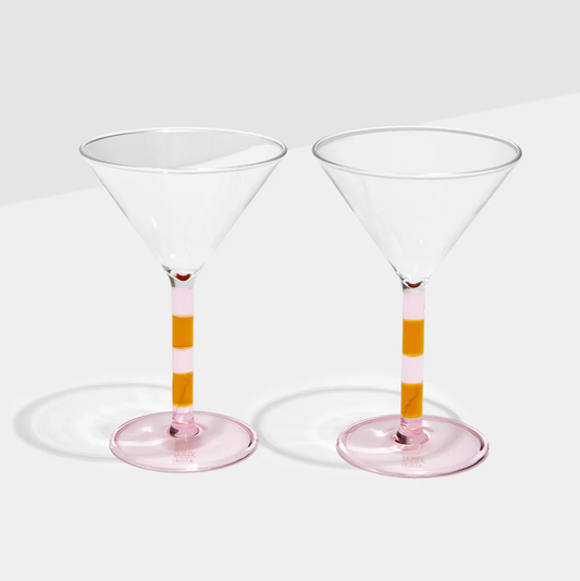 Fazeek Stripe Martini Glasses - Set of 2 PInk