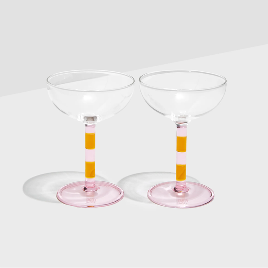 Fazeek Stripe Coupe Glasses - Set of 2 PInk