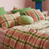 Kip & Co Pistachio Tartan Linen Quilt Cover