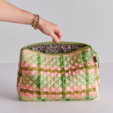 Kip & Co Pistachio Tartan Quilted Cotton Toiletry Purse