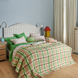 Kip & Co Pistachio Tartan Reversible Linen Quilted Bedspread