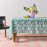 Kip & Co Tumbling Flowers Green Linen Tablecloth Standard Rectangular