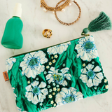 Kip & Co Tumbling Flowers Green Velvet Cosmetics Purse