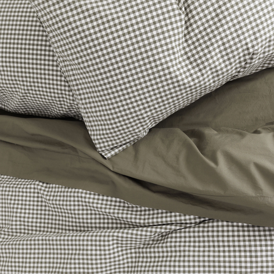 Citta Gingham Organic Gingham Olive Pillowcase Set