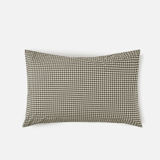 Citta Gingham Organic Gingham Olive Pillowcase Set