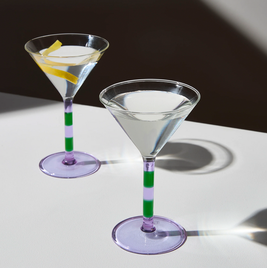 Fazeek Stripe Martini Glasses - Set of 2 Lilac + Green