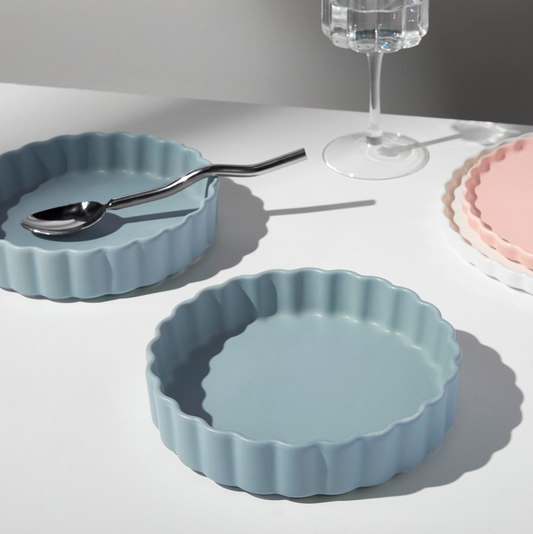 Fazeek Ceramic Wave Bowl - Set of 2 Blue Grey