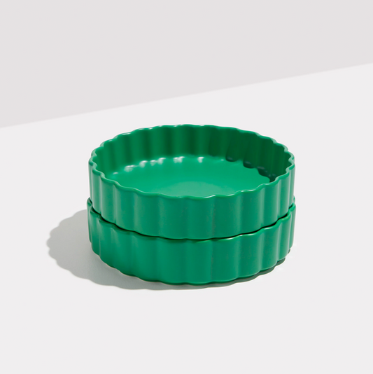 Fazeek Ceramic Wave Bowl - Set of 2 Forest Green