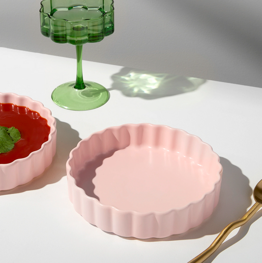 Fazeek Ceramic Wave Bowl - Set of 2 Pink