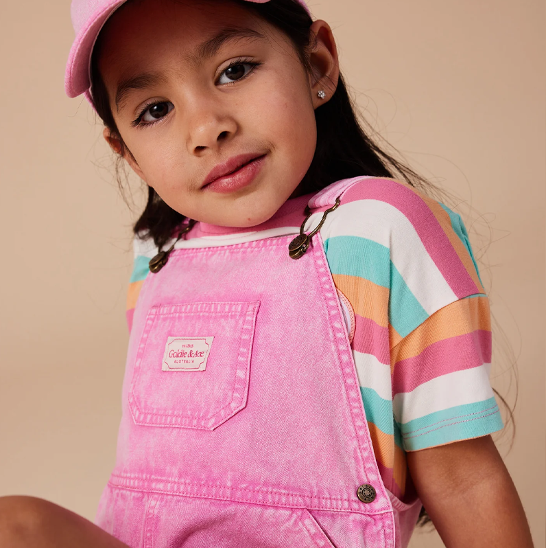 Goldie & Ace Burton Vintage Washed Denim Overalls Bubblegum