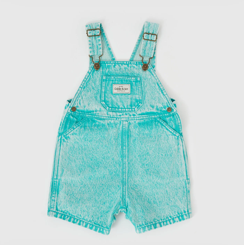 Goldie & Ace Burton Vintage Washed Denim Overalls Turquoise