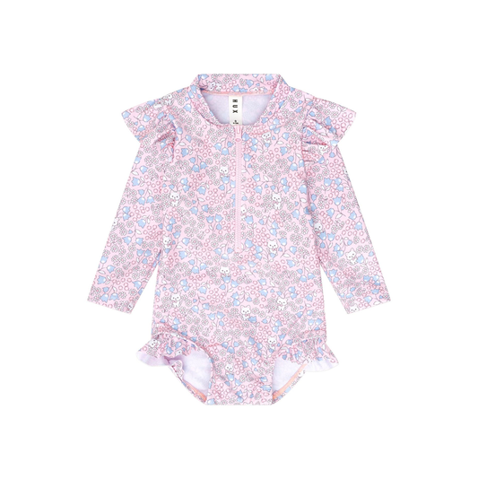 Huxbaby Bluebell Floral Zip Swimsuit Cherry Blossom