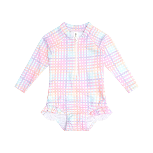 Huxbaby Rainbow Check Frill Zip Swimsuit