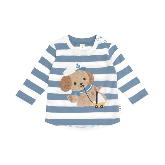 Huxbaby Sailor Pup Stripe Top Cornflower