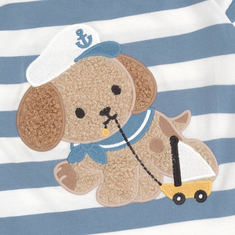 Huxbaby Sailor Pup Stripe Top Cornflower