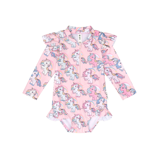 Huxbaby Rainbow Unicorn Zip Swimsuit Candy