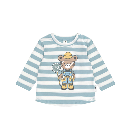 Huxbaby Roadworks Stripe Top Marine Blue/Almond