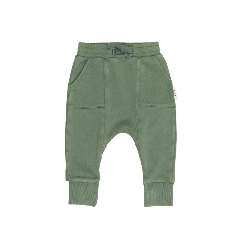 Huxbaby Drop Crotch Pants Washed Green