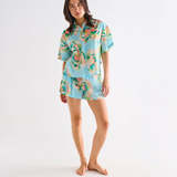 Kip & Co Big Beauty Blue Floral Adult Organic Cotton Short Sleeve Shirt & Shorts Pyjama Set