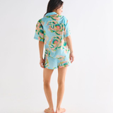 Kip & Co Big Beauty Blue Floral Adult Organic Cotton Short Sleeve Shirt & Shorts Pyjama Set