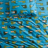 Kip & Co Crocodile Rock Blue Organic Cotton Fitted Sheet