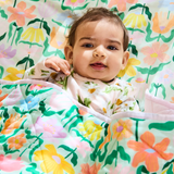 Kip & Co Popping Flowers Green Organic Cotton Quilted Cot Bedspread