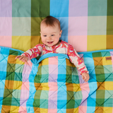 Kip & Co Sorbet Tartan Organic Cotton Quilted Cot Bedspread