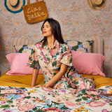 Kip & Co Belle Floral Adult Organic Cotton Short Sleeve Shirt & Pant Pyjama Set