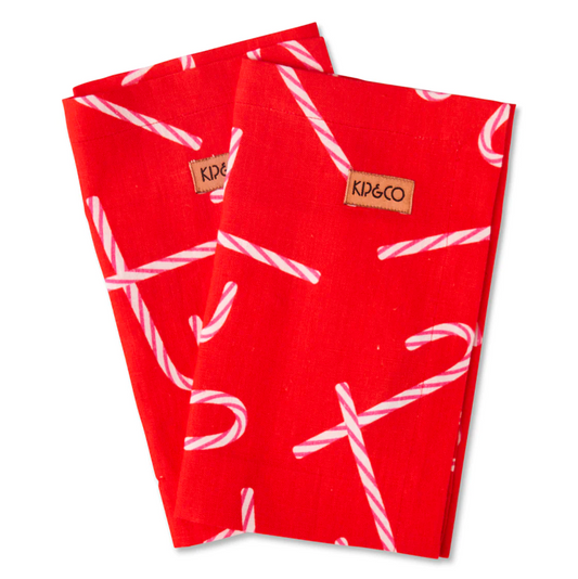 Kip & Co Candy Cane Red Linen 4P Napkin Set