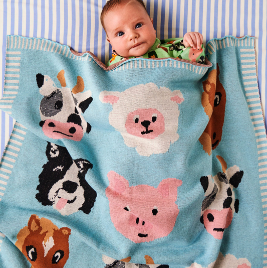 Kip & Co Farm Friends Cotton Knitted Blanket