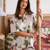 Kip & Co Hydrangea Pink Adult Eco Satin Short Sleeve Shirt & Short Pyjama Set