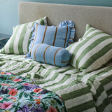 Kip & Co Moss Stripe Linen Fitted Sheet