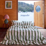 Kip & Co Moss Stripe Linen Fitted Sheet