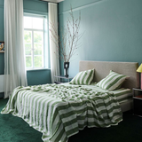 Kip & Co Moss Stripe Linen Fitted Sheet