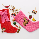 Kip & Co Rudolph Embroidered Velvet Stocking