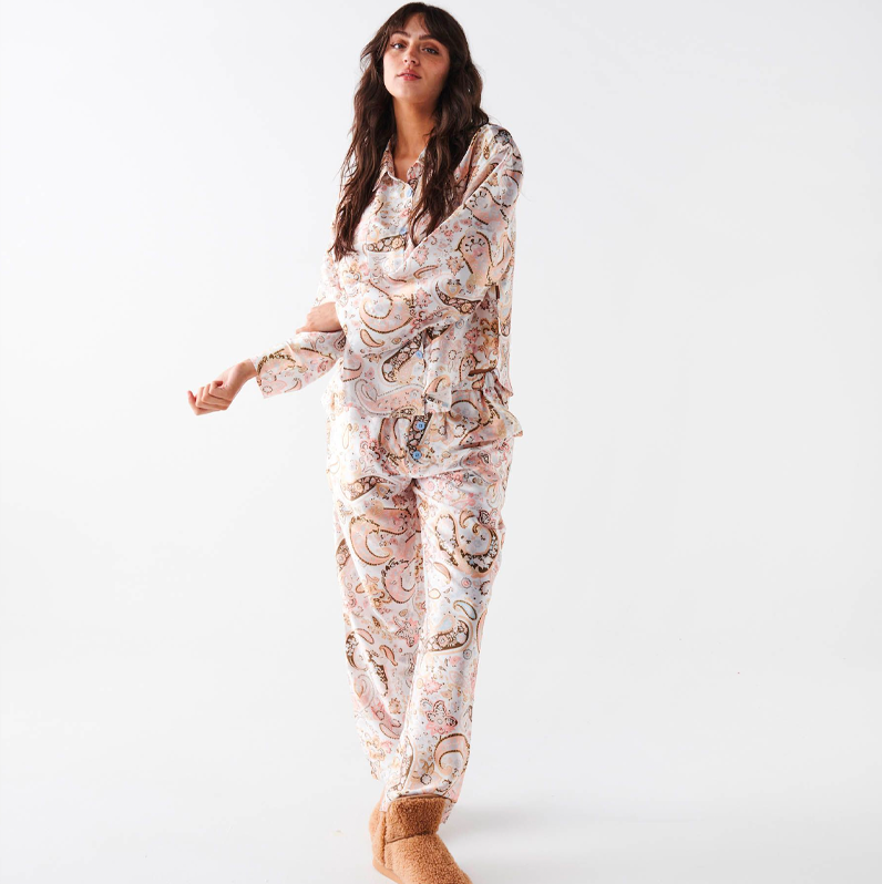 Kip & Co Paisley Paradise Satin Long Sleeve Shirt & Pant Pyjama Set