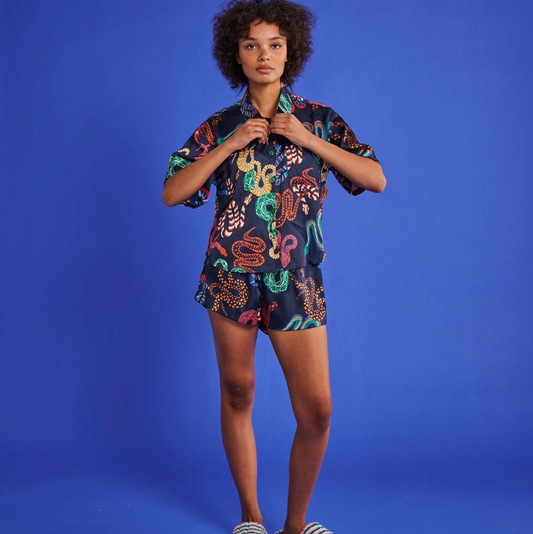 Kip & Co Snake Pit Satin Short Sleeve Shirt & Short Pyjama Set