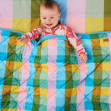 Kip & Co Sorbet Tartan Organic Cotton Quilted Cot Bedspread Cot