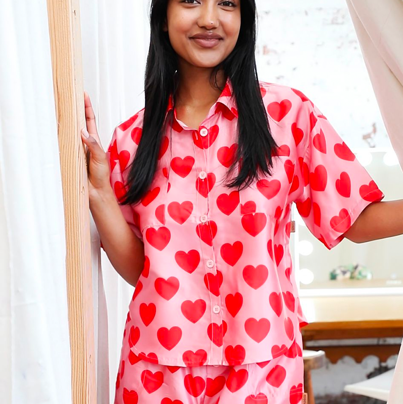 Kip & Co Sweetheart Satin Short Sleeve Shirt & Short Pyjama Set